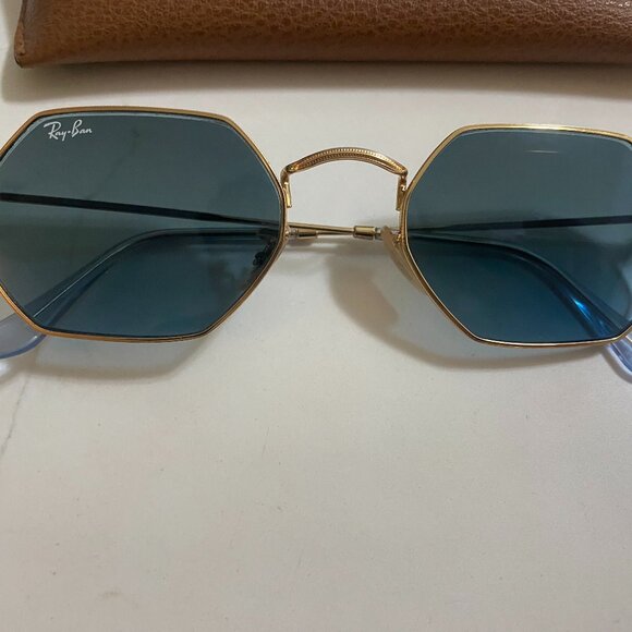 Ray-Ban Blue & Arista Gold Octagonal Classic Sunglasses - Picture 6 of 7
